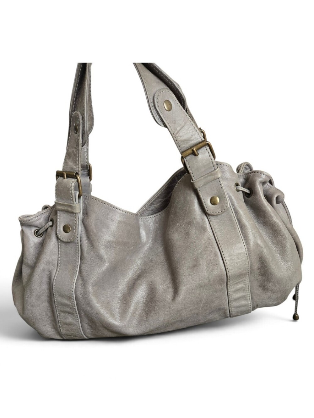 Gerard Darel 24H Bag Hobo Purse Satchel Gray Leather Made In France